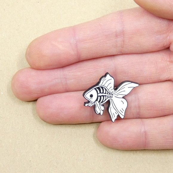FREE ADD ON WITH PURCHASE Goth Skeleton Goldfish Enamel Pin - Picture 2 of 4